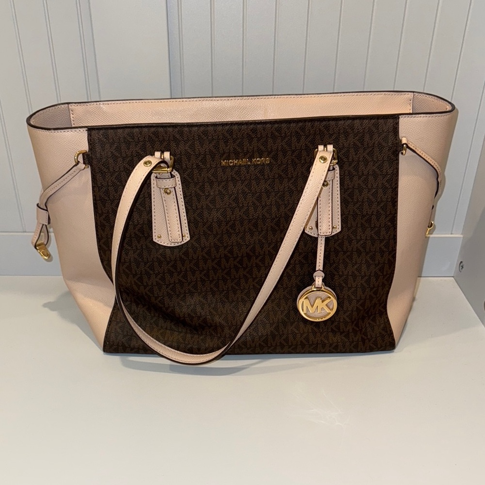 Michael Kors Brown and Soft Pink Tote Bag with Dual Handles